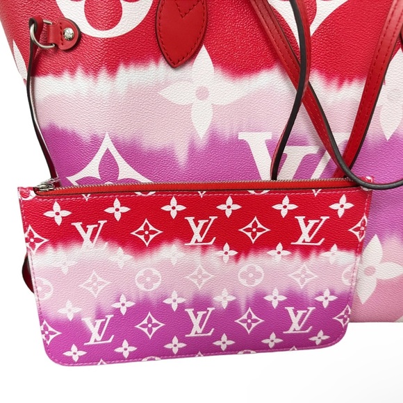Louis Vuitton Escale Neverfull MM M45127 Rouge Red Pink Watercolor Monogram Tote - Picture 8 of 11